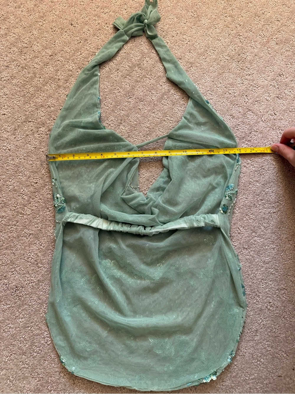 Green Beaded Halter Top with Plunging Neckline Backless Festival Fairycore Y2K - Picture 4 of 7